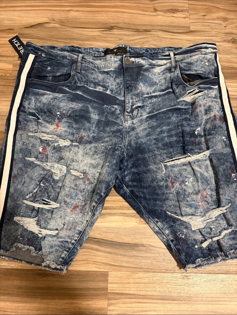 Jordan Craig Summertime Striped Denim Shorts Paris Blue Men’s Sz. 50 Distressed